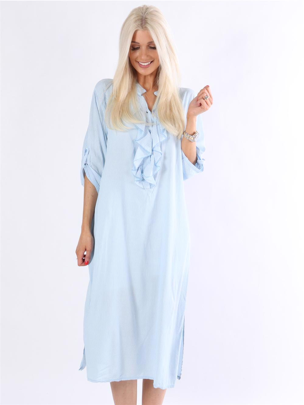 Bonita stripe - Stribet skjortekjole med flæser